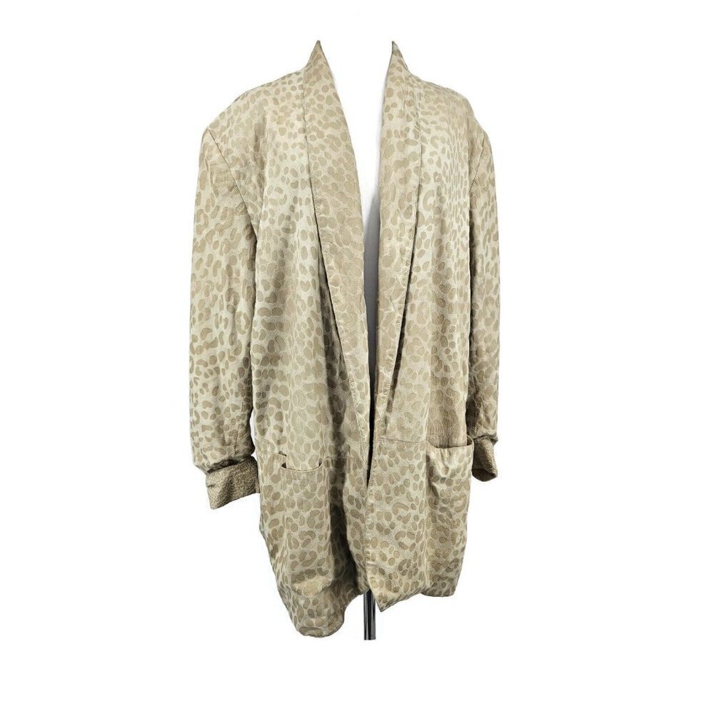 VTG 80s In Transit New York Suede Blazer Womens L Oversized Animal Print Pockets